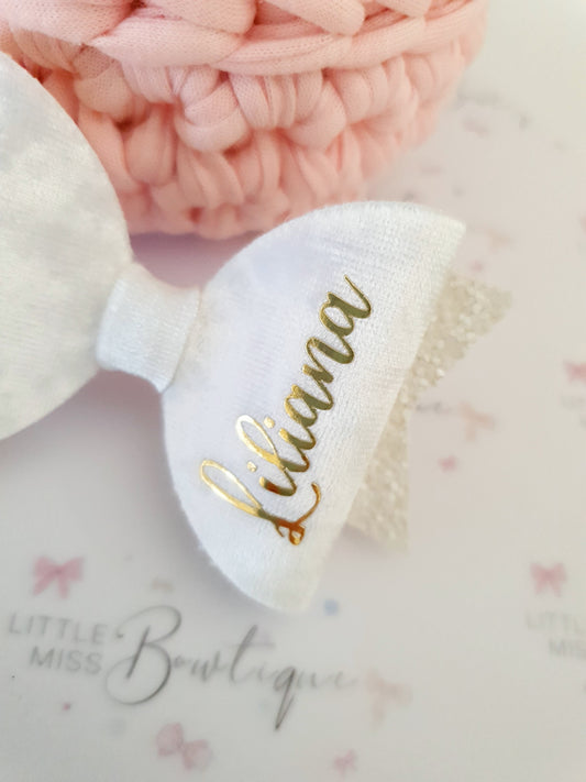 White Velvet Personalised Bow