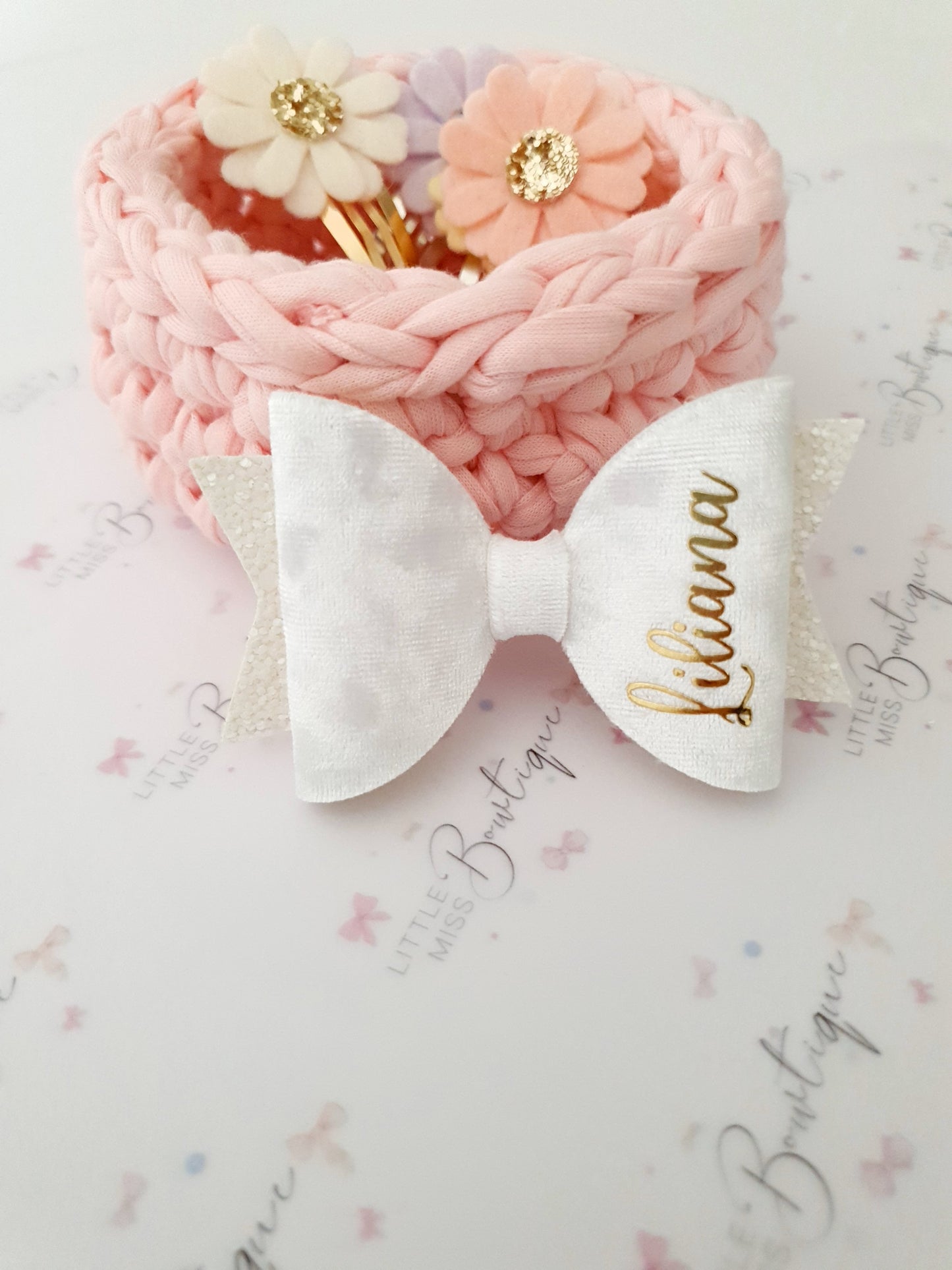 White Velvet Personalised Bow