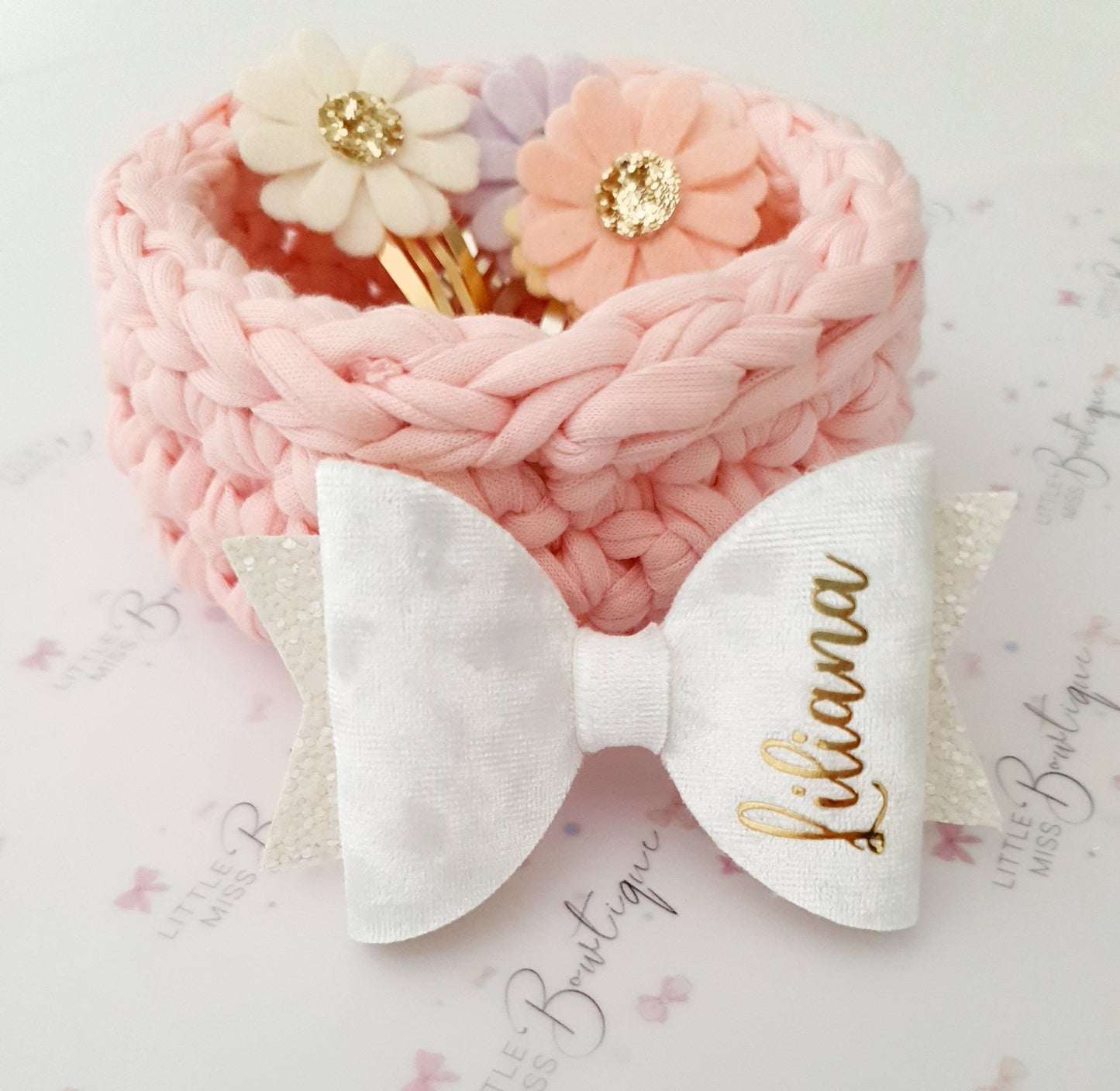 White Velvet Personalised Bow