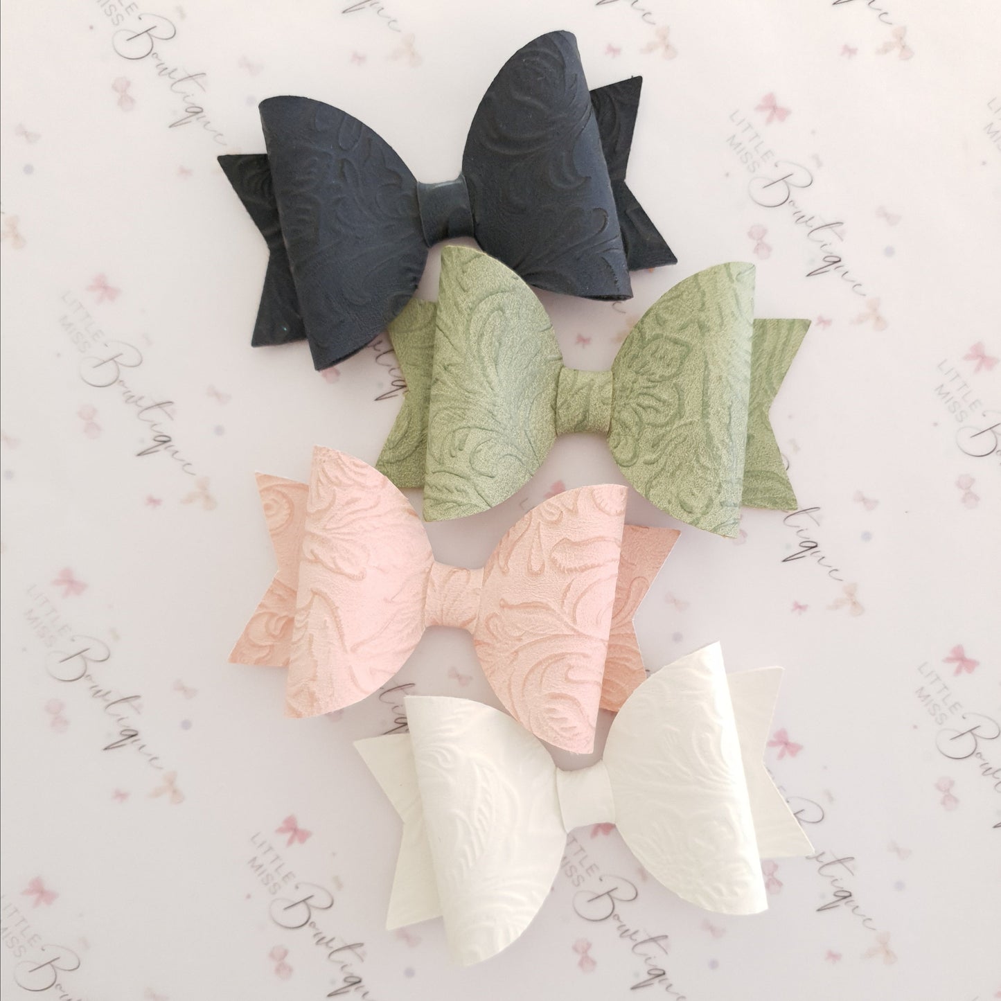 Vintage Embossed Faux Leather Bows (4 colours)