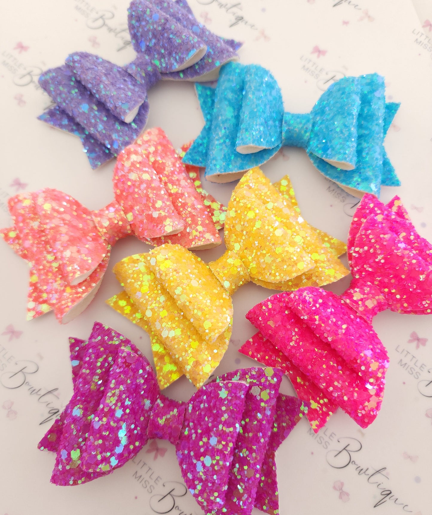 Bright Fluro Glitter Double Bows