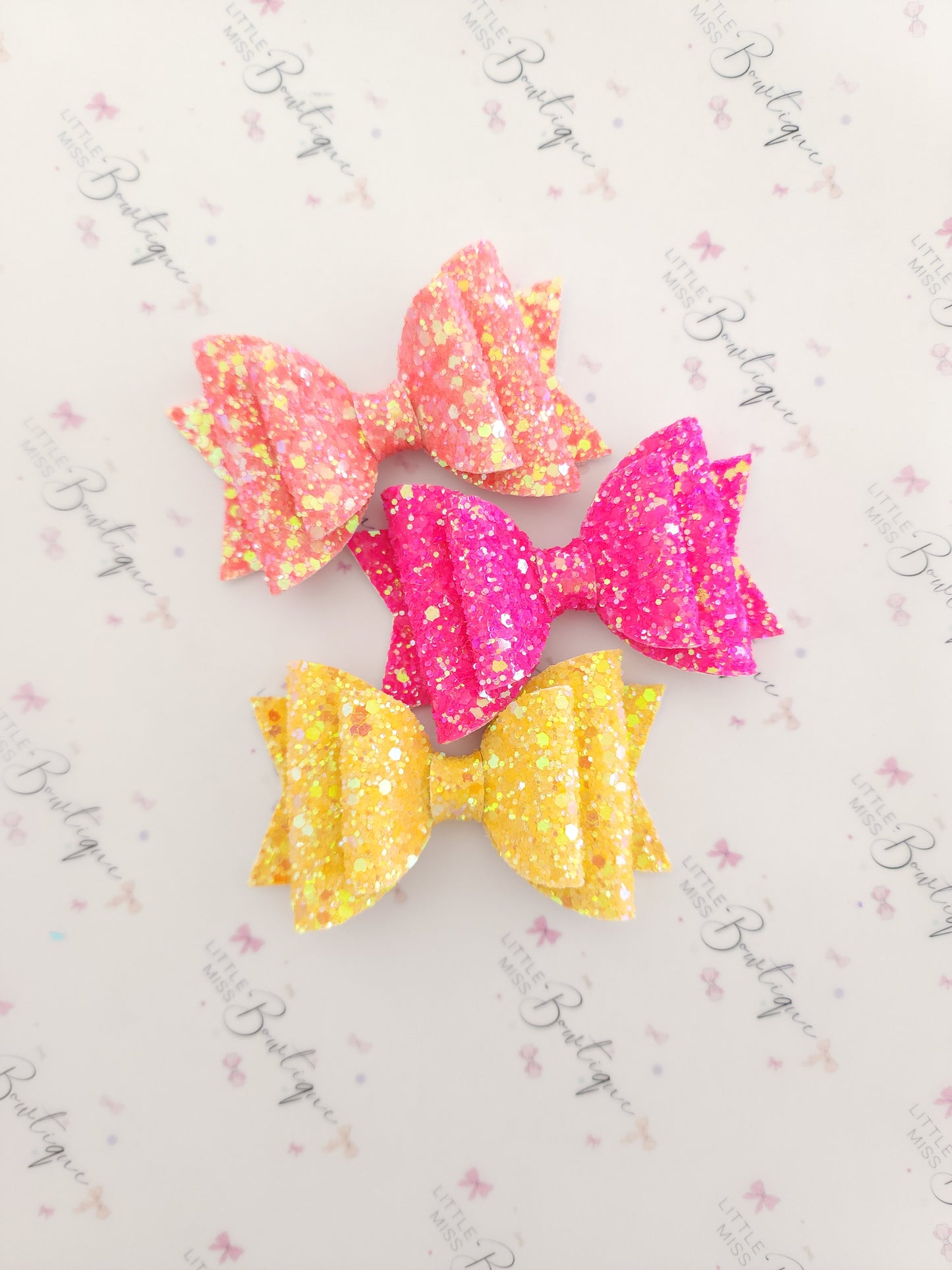 Bright Fluro Glitter Double Bows