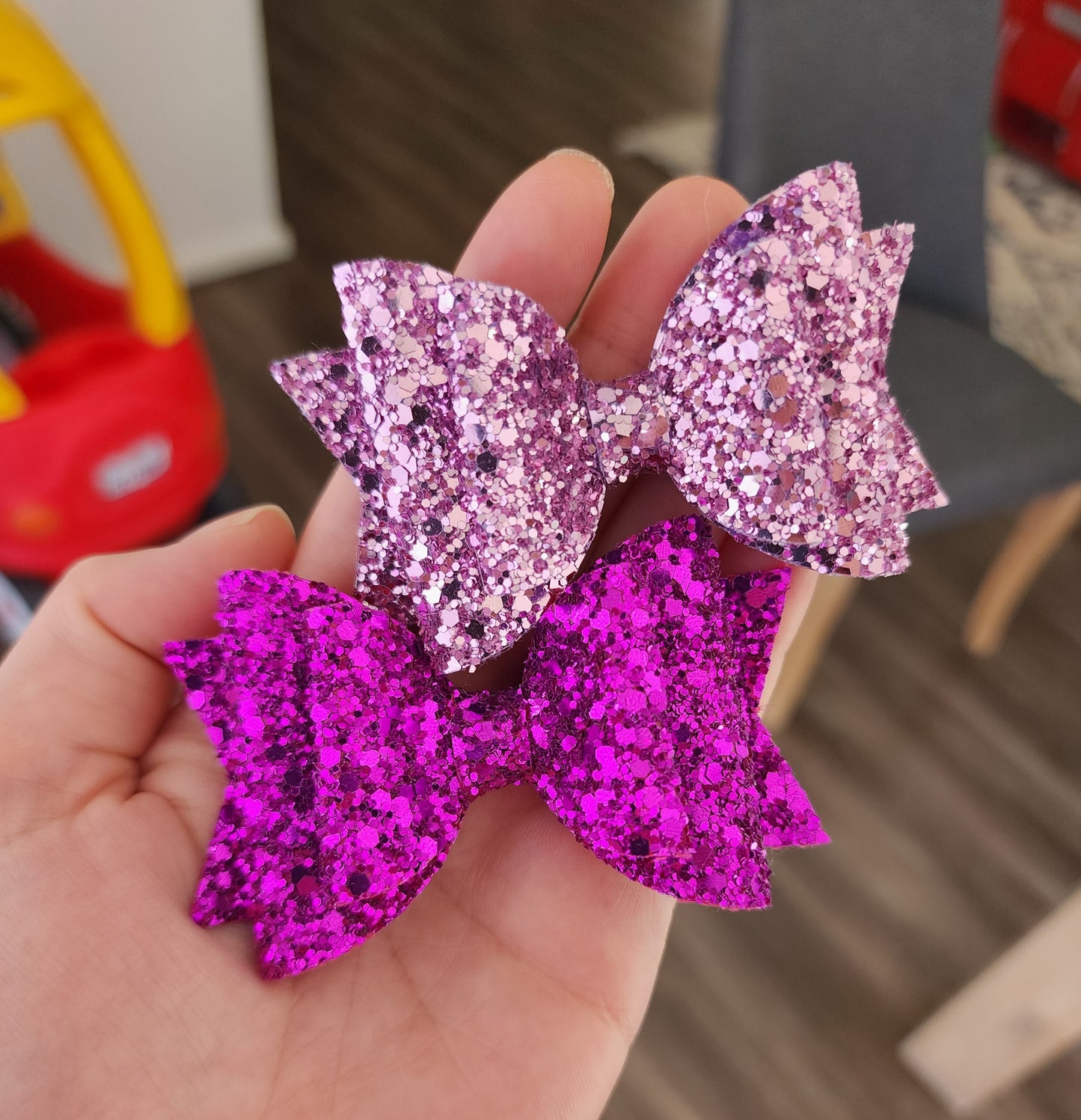 Shades of Purple/Green Double Glitter Bows