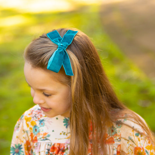 Teal Velvet ribbon bow